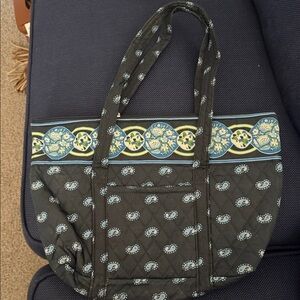 Americana by Sharif Navy Blue Quilted Tote with Blue, Green and Teal Floral Trim
